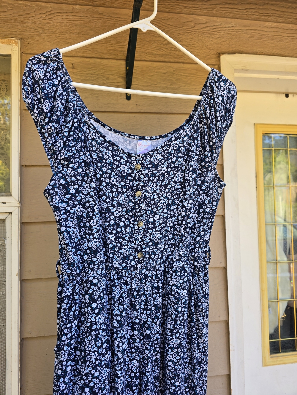 No Boundaries Cottagecore Navy Floral Button-Front Jumpsuit - Large